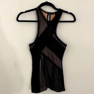 BCBGMAXAZRIA BLACK AND NUDE MESH TOP XS